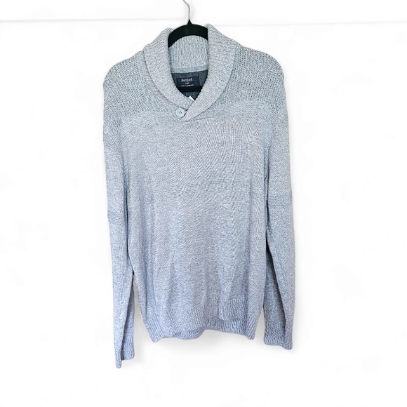 Method‎ Knit Sweater Men's Large Long Sleeve Grey Shawl Cowel Neck Dress Sweater - Picture 1 of 8